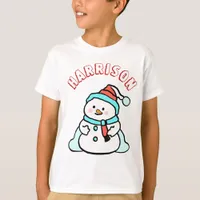 Snowman Custom Name Boys White Christmas T-Shirt