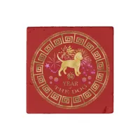 Chinese Zodiac Dog Red/Gold ID542 Stone Magnet