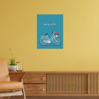 White Bicycle Pink Flowers Blue Background Poster