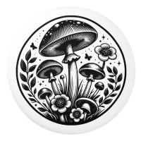 Vintage Mushrooms and Flowers  Ceramic Knob