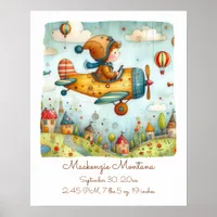 Personalized Nursery Art Poster Child Flying Plane