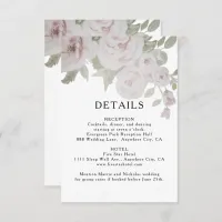 Blush Gray Pink Rose Floral Watercolor Wed Details Enclosure Card
