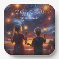 Vintage Kids with Sparklers July 4th Personalized Paper Plates