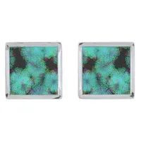 Trendy Emerald Green Fractal on Black  Cufflinks