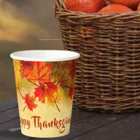 Thanksgiving Autumn Leaves on Old Paper Background Paper Cups