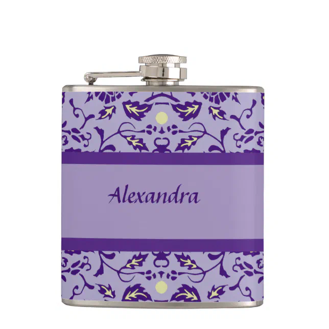 Elegant Flowery Purple Damask Flask