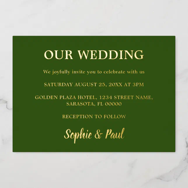Classic Forest Green Wedding Foil Invitation