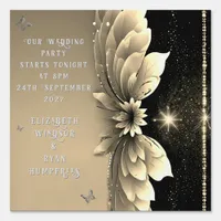 Modern Metallic Gold Floral Wedding Invitation Sign