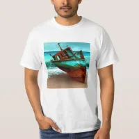 Deserted Ship on a Sandy Beach T-Shirt