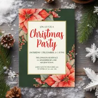 Elegant Red Poinsettia Christmas  Invitation