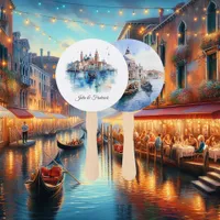 Watercolor Italian Destination Venice Wedding Hand Fan