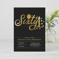 Sixty | Modern Gold & Black 60th Birthday Party Invitation