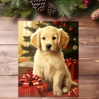 Cute Golden Retriever Christmas Tree Holiday Art Jigsaw Puzzle