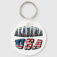 Alabama Picture and USA Flag Font Keychain