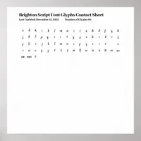 Brighton Script Font Glyphs Contact Sheet Poster