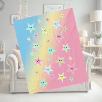 Cute stars with faces in pastel colors  fleece blanket