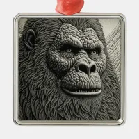 Abstract Bigfoot in Black and White Ai Art Metal Ornament