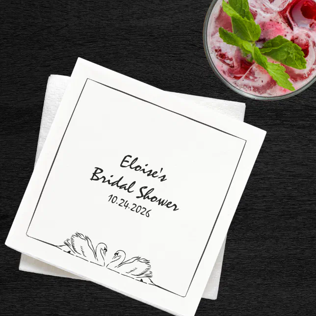 Simple Timeless Handwritten Swan Bridal Shower  Napkins