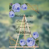 Welcome Wedding Gold Glitter Geo Blue Floral Acrylic Sign