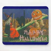 Vintage Witch & Jack o' Lanterns Play Time Mouse Pad