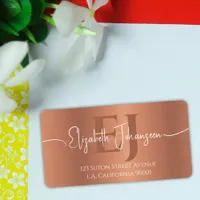 Elegant Brushed Copper Metal Script Monogrammed  Label