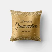 Glittery Gold Glam Quinceanera Photo Throw Pillow