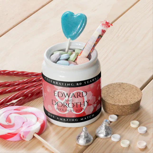 Elegant 80th Ruby Wedding Anniversary Celebration Candy Jar