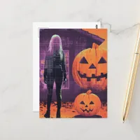 Woman in Orange Purple Halloween Postcard