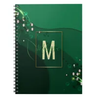 Abstract Emerald Green Layout and Gold Ornaments Notebook