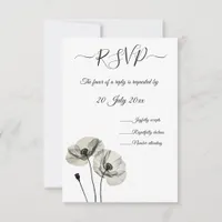 Simple Elegant Minimalism Black and White Poppies  RSVP Card