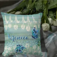 Blue White Tulips Butterflies Throw Pillow