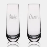 Simple "Bride & Grooms" Monogram Text etched | Stemless Champagne Flute