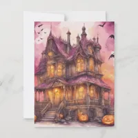 Watercolor Halloween House AI Art Postcard