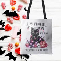 Funny Black Cat Christmas Lights Halloween  Tote Bag