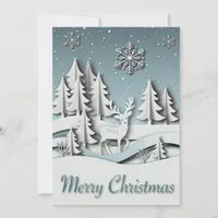 3D Winter Scene Christmas Card with Reindeer