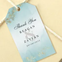 Modern Gold Fleck Teal Mist Wedding Thank You Gift Tags