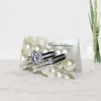 Rings and White Pearls Wedding Congratulations Card