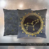 Dark Zodiac Astrology: Leo Black & Gold Throw Pillow