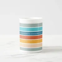 Modern Retro Sunset Stripes Personalized  Bone China Mug