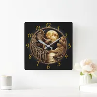 Eagle Perched by Moonlit Waters at Night Square Wall Clock