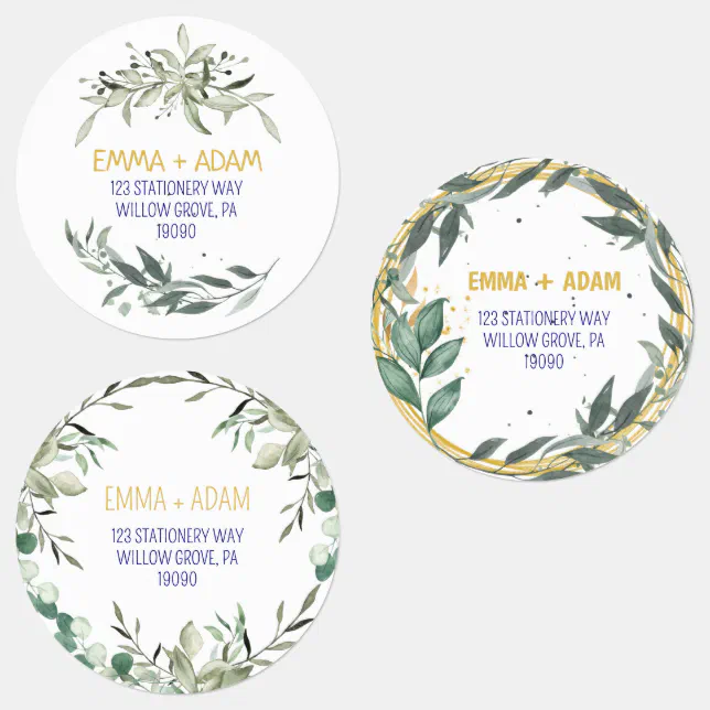 Simple Eucalyptus Greenery Navy Blue and Gold Labels