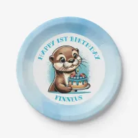 Otter Themed Boy's First Birthday Personalized Paper Plates