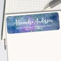 Glittery Blue Purple Watercolor Return Address Label