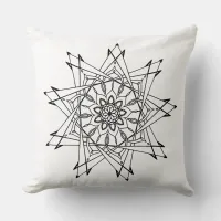 Black and White Sharp Unique Mandala Throw Pillow