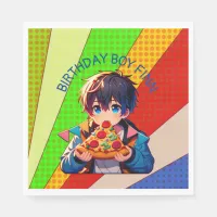 Anime Boy's Pizza Party Personalized Napkins