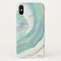 *~* Rainbow Aqua Blue  Agate Gold Glitter Pastel iPhone XS Case