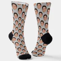 Custom Face Photo Light Gray Crew Socks