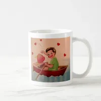 Boy Holding Heart in Boat Coffee Mug