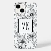 Modern Black and White Floral Monogrammed Case-Mate iPhone 14 Case