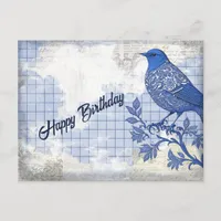 Blue Bird Birthday Collage Postcard